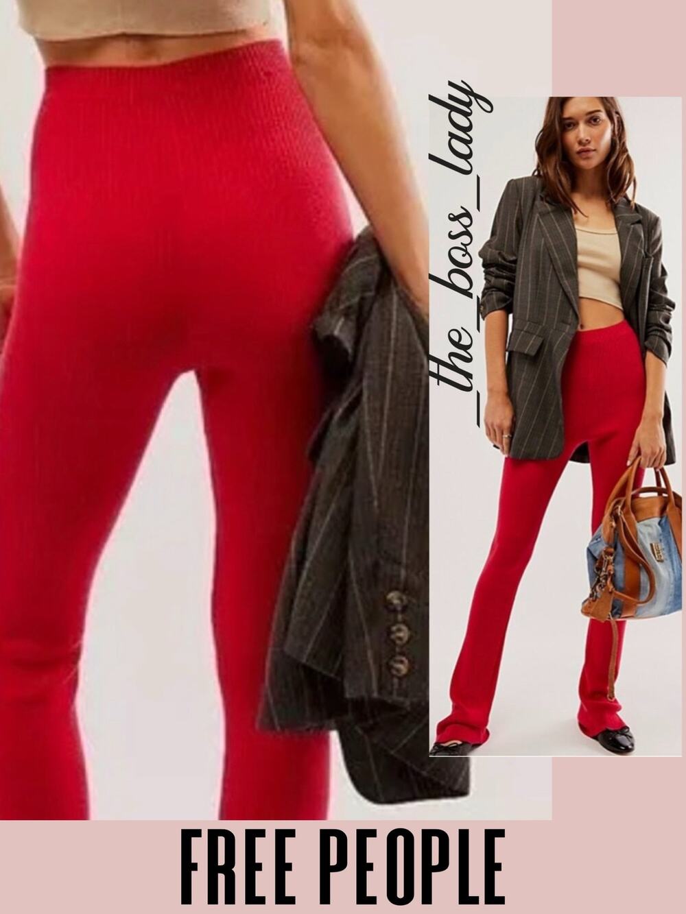 Free People pants knit slim flare red Small